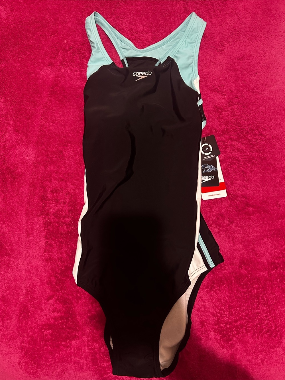 Speedo Black and Aqua Blue One-Piece Swimsuit